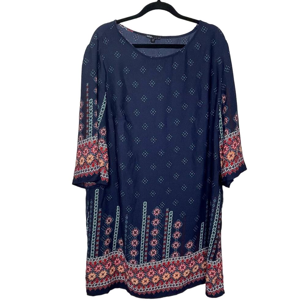 Bebop Be You‎ Be Free Dress Plus Size Mini 3/4 Sleeve Diamond Aztec Geo Print 2X